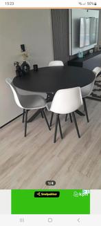Ronde zwarte eettafel 120 cm met 4 stoelen, Huis en Inrichting, Tafels | Eettafels, Ophalen, Rond, Zo goed als nieuw, Vier personen