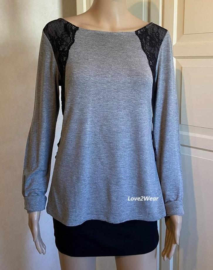 Top met kant Hünkemöller, Kleding | Dames, Tops, Gedragen, Maat 36 (S), Grijs, Lange mouw, Ophalen of Verzenden