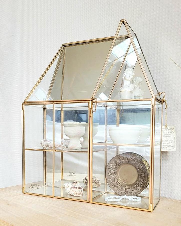 Prachtig vintage messing glazen vitrinekastje!, Huis en Inrichting, Kasten | Vitrinekasten, Zo goed als nieuw, Minder dan 100 cm