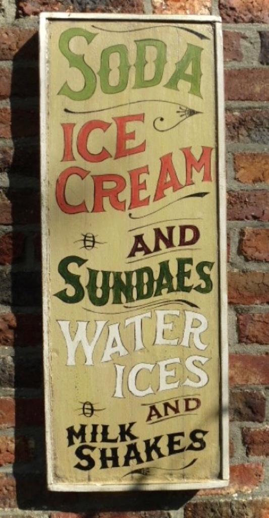 Groot houten reclamebord / antiek / ijssalon / Ice Cream, Verzamelen, Merken en Reclamevoorwerpen, Zo goed als nieuw, Reclamebord
