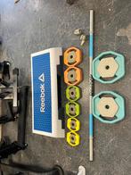 Reebok step met 40 kg rep bodypump set gekleurd, Gebruikt, Ophalen of Verzenden, Reebok, Step