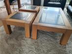 Houten Salontafel Set met Stenen Blad, Huis en Inrichting, Tafels | Salontafels, Ophalen, Gebruikt, Eikenhout, Modern