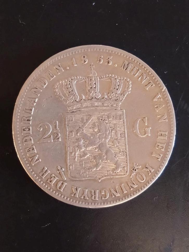 2 1/2 gulden 1853 overslag 1852 rijksdaalder 2,5 gulden, Postzegels en Munten, Munten | Nederland, Losse munt, 2½ gulden, Koning Willem III
