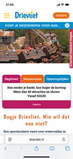 Kaartje Drievliet 15 euro, Tickets en Kaartjes, Eén persoon, Ticket of Toegangskaart