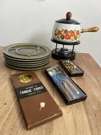Fonduepan, Retro, Compleet met borden, vorken, lepeltjes etc, Witgoed en Apparatuur, Fonduesets, Ophalen, Gebruikt, Brander, Fonduepan