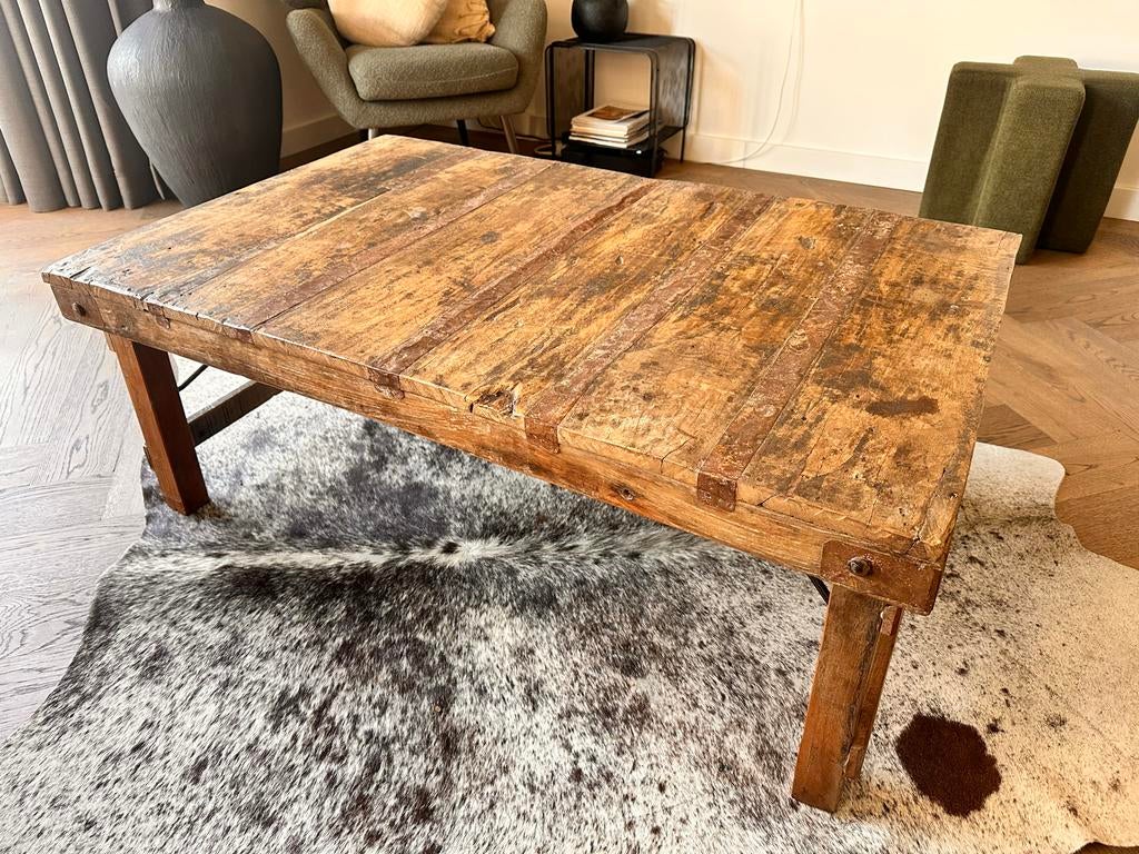 Vintage inklapbare salontafel uit India, Huis en Inrichting, Tafels | Salontafels, Ophalen, Gebruikt, 100 tot 150 cm, 50 tot 100 cm