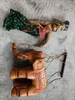 Houten Marionetten: Olifant & Begeleider, Antiek en Kunst, Curiosa en Brocante, Ophalen of Verzenden