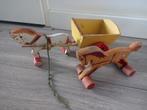 Vintage Houten Paard en Kar Speelgoed, paardjes nooitgedagt, Antiek en Kunst, Antiek | Speelgoed, Ophalen of Verzenden