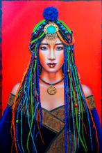 Uniek Handgeschilderd Portret – Tibetaanse Dame in Tradition, Antiek en Kunst, Ophalen