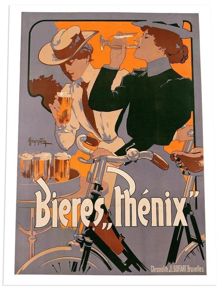 Bieres Phenix Hohenstein Vlaams Art Nouveau Fiets Affiche, Antiek en Kunst, Kunst | Overige Kunst, Verzenden