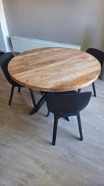Mangohouten eettafel met stoelen, Huis en Inrichting, Ophalen, Rond, Zo goed als nieuw, 100 tot 150 cm