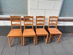 4 leuke landelijk brocante grenen houten stoelen € 7,50 pst, Huis en Inrichting, Ophalen, Bruin, Zo goed als nieuw, Vier