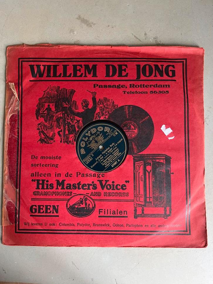 Oude Grammofoonplaat Willem de Jong Rotterdam hoes ca. 1906, Cd's en Dvd's, Vinyl | Overige Vinyl, Gebruikt, 10 inch, Ophalen of Verzenden