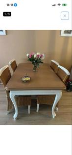 notenhouten eethoek uitschuifbaar met 4 stoelen, Ophalen, Gebruikt, Bruin, Vier