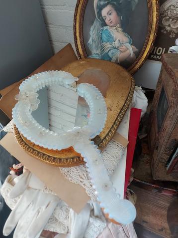 Zeer mooie oude Venetiaanse/Murano glas handspiegel  beschikbaar voor biedingen