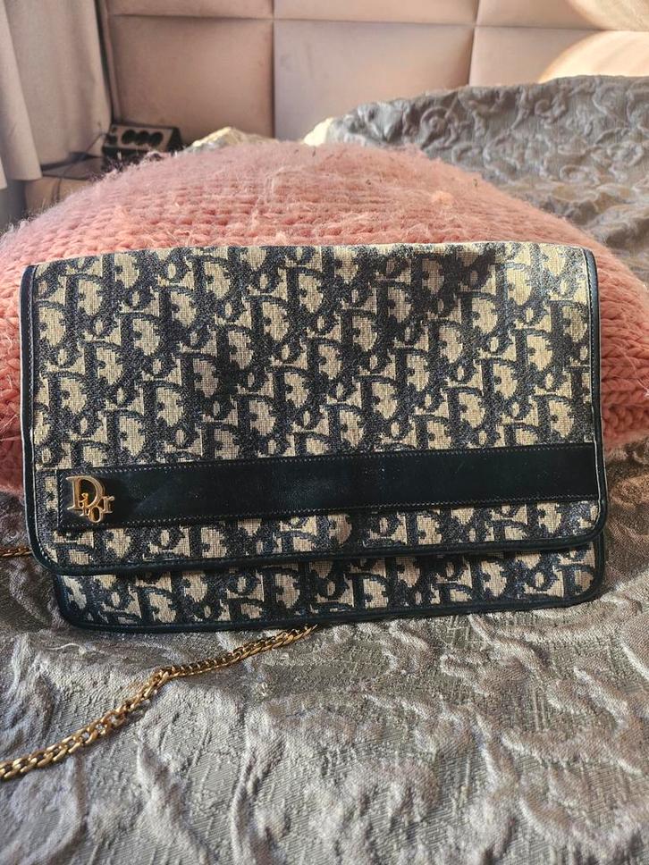 Vintage Dior Montaigne Tas, Sieraden, Tassen en Uiterlijk, Tassen | Damestassen, Gebruikt, Schoudertasje, Blauw, Ophalen of Verzenden