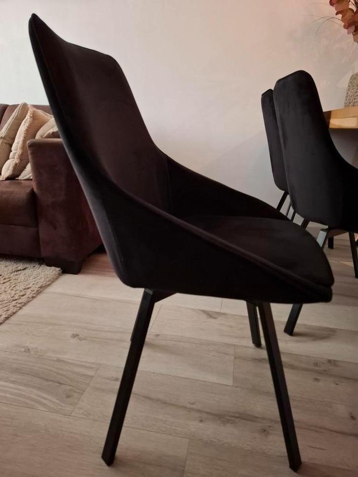 Zes eetkamerstoelen, zwart velours, Huis en Inrichting, Stoelen, Gebruikt, Vijf, Zes of meer stoelen, Stof, Zwart, Ophalen