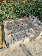 Zandbak hout met zitjes 120 bij 120 cm, Ophalen, Gebruikt