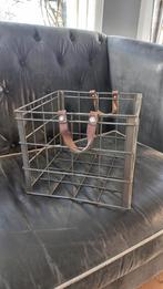 Ijzer mand met leren hengsel, Ophalen, Gebruikt, Vierkant, Overige materialen