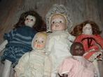 5 vintage poppen met stenen hoofden, handjes en voeten, Ophalen of Verzenden, Gebruikt, Pop