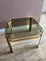 Vintage Gouden Salontafel met Glazen Blad, Minder dan 45 cm, Gebruikt, Glas, Overige vormen