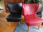 2 zwart rood skai clubfauteuil cocktailstoel Artifort stijl, Huis en Inrichting, Gebruikt, Twee, Zwart, Artifort jaren 50 60 midcentury