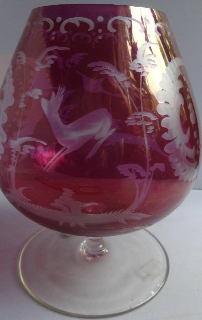 GEGRAVEERD GROOT COGNAC GLAS * Roze *, Antiek en Kunst, Antiek | Glas en Kristal, Verzenden