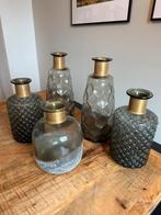 Set van 5 mooie messing donker glas vazen van Clayre & Eef, Ophalen, Overige kleuren, Minder dan 50 cm, Glas