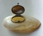 Vintage schelpen doosje: parelmoeren schelp + groene deksel, Antiek en Kunst, Curiosa en Brocante, Ophalen of Verzenden