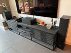Tv-meubel mangohout zwart en stalen frame 210x45x50 cm, Ophalen, Zo goed als nieuw, 200 cm of meer, Minder dan 100 cm