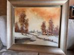 Olieverf winterlandschap T. Scholk - luxe lijst, Antiek en Kunst, Ophalen