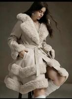 Beige leren winterjas met bont maat 44/46, Kleding | Dames, Grote Maten, Beige, Nieuw, Ophalen of Verzenden, Jas of Mantel
