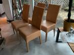 Leren Eetkamerstoelen. 4 stuks. In zeer goede staat!, Vier, Hout, Tijdloos. Past in ieder Interieur., Zo goed als nieuw