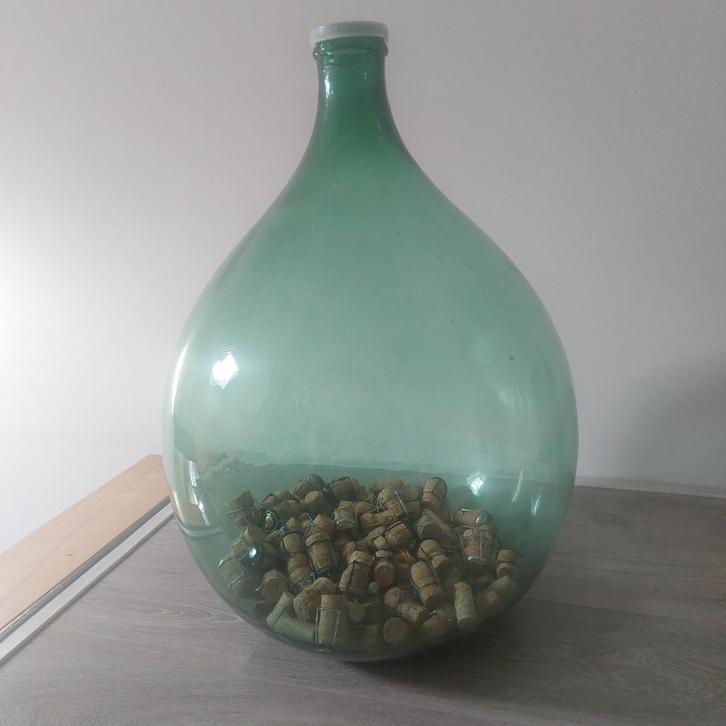 Dame-jeanne mandfles gistfles 65 cm hoog, Huis en Inrichting, Woonaccessoires | Vazen, Gebruikt, Groen, 50 tot 75 cm, Glas, Ophalen
