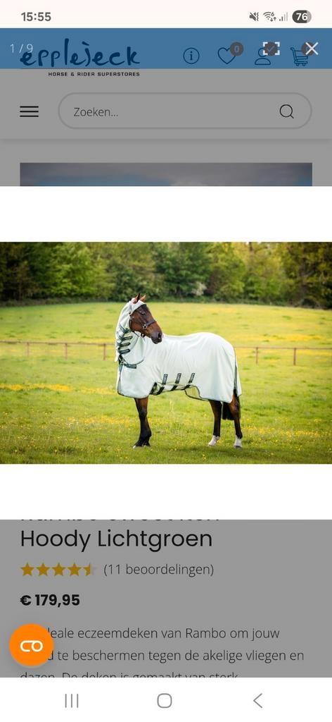 Eczeemdeken Rambo Sweet Itch Hoody Lichtgroen, Dieren en Toebehoren, Paarden en Pony's | Dekens en Dekjes, Nieuw, Deken, Ophalen of Verzenden