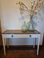 Landelijke strakke muurtafel sidetable, wit met hout en lade, Antiek en Kunst, Ophalen