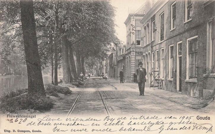 JM297 Gompers Gouda Fluwelensingel 1904, Verzamelen, Ansichtkaarten | Nederland, Gelopen, Zuid-Holland, Voor 1920, Verzenden