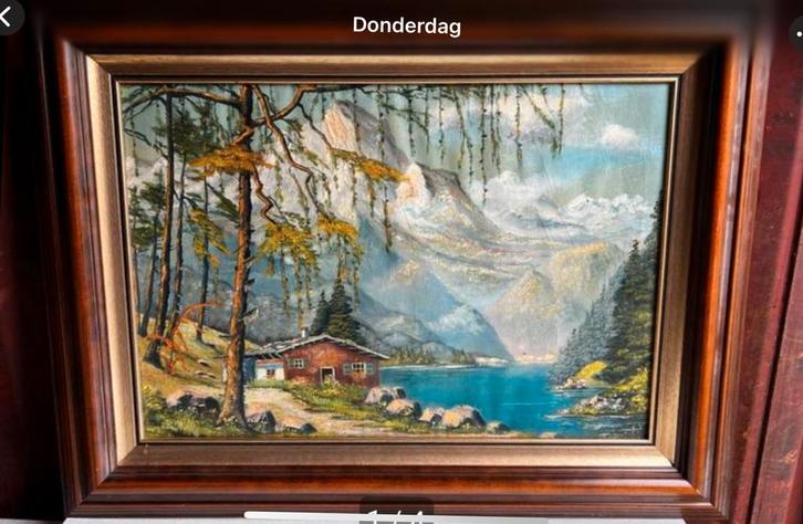 Schilderij "Berglandschap"., Antiek en Kunst, Kunst | Schilderijen | Klassiek, Ophalen of Verzenden