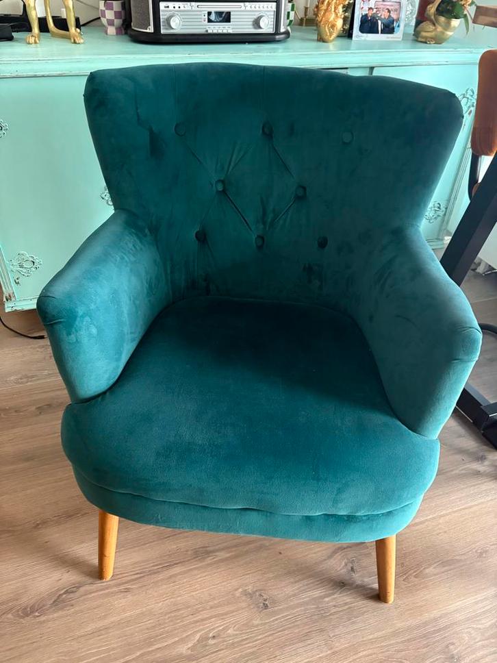 Turquoise Fauteuil - Zo Goed Als Nieuw, Huis en Inrichting, Fauteuils, Zo goed als nieuw, Stof, 75 tot 100 cm, Ophalen