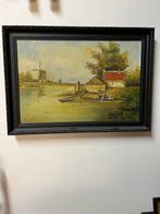 Schilderij met molen en boerderij, Antiek en Kunst, Kunst | Schilderijen | Klassiek, Ophalen of Verzenden