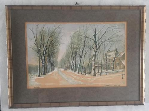 Aquarel  ,   Winter, Antiek en Kunst, Kunst | Litho's en Zeefdrukken, Ophalen of Verzenden