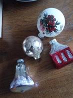 set van 4 oudere glazen kerstballen, Diversen, Kerst, Gebruikt, Ophalen of Verzenden