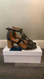Zwarte leren sandalen met hak maat 39, Zwart, No stress, Zo goed als nieuw, Sandalen of Muiltjes