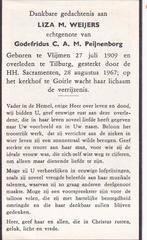Weijers Liza 1909 Vlijmen 1967 Tilburg, Ophalen of Verzenden, Bidprentje