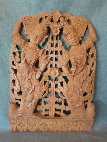 Oosters houten Wanddecoratie uit Birma beschikbaar voor biedingen