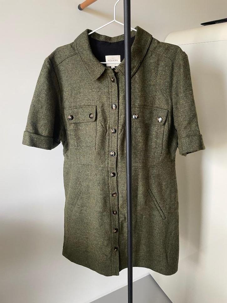 Sezane Jurk Ariel Groen Wol Viscose 44/46, Kleding | Dames, Jurken, Zo goed als nieuw, Maat 42/44 (L), Groen, Boven de knie, Ophalen of Verzenden