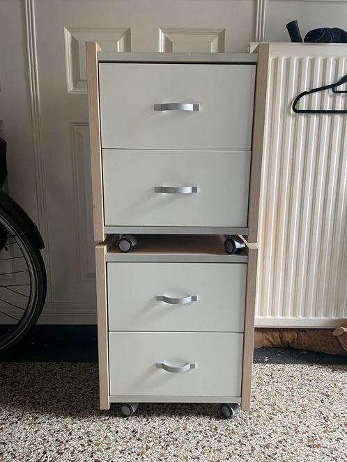Twee verrijdbare bureaublokken met 2 lades, Huis en Inrichting, Kasten | Ladekasten, Gebruikt, Minder dan 100 cm, Minder dan 50 cm