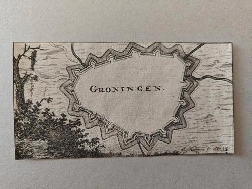 Zeldzame mini gravure Groningen - authentiek 340 jr oud, Antiek en Kunst, Kunst | Etsen en Gravures, Ophalen of Verzenden