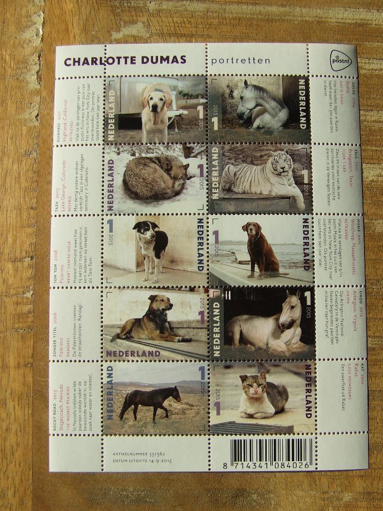2015 Vel Charlotte Dumas NVPH V3331-3340 Postfris., Ophalen of Verzenden, Na 1940, Postfris