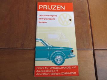 Volkswagen prijslijst per 1-1969 incl. modelcodes beschikbaar voor biedingen